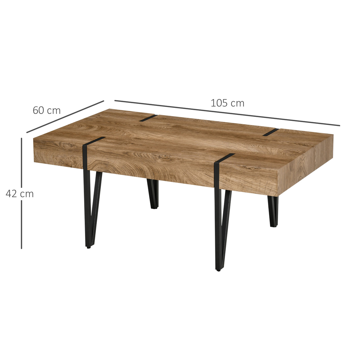 Table basse aspect bois brut, pieds épingle — 105 × 60 cm — photo 3