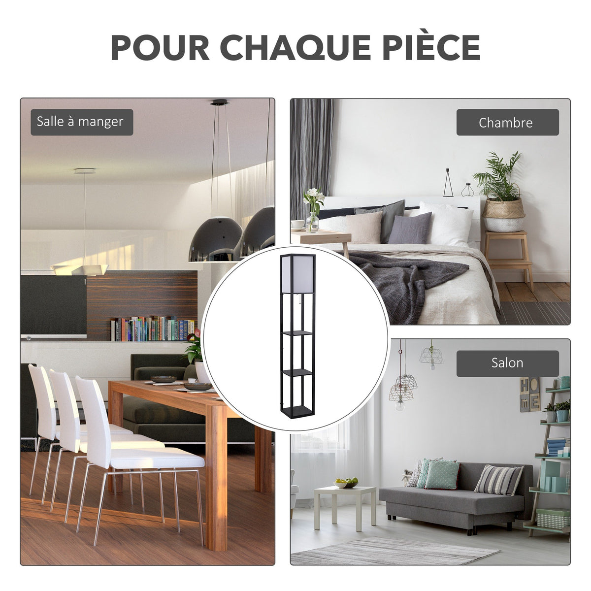 Lampadaire étagère 160 cm — noir