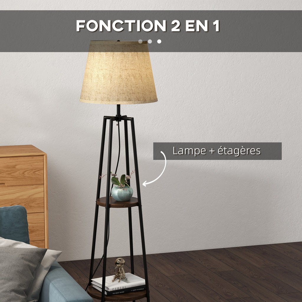 Lampadaire trépied à 2 étagères — abat-jour tissu — photo 5