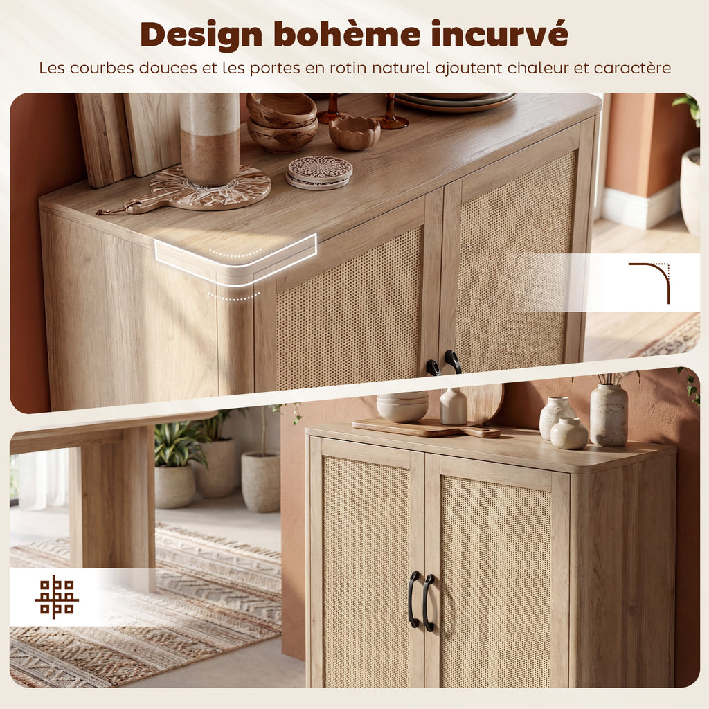 Buffet à portes en rotin, ton chêne — 76 cm — vue 4