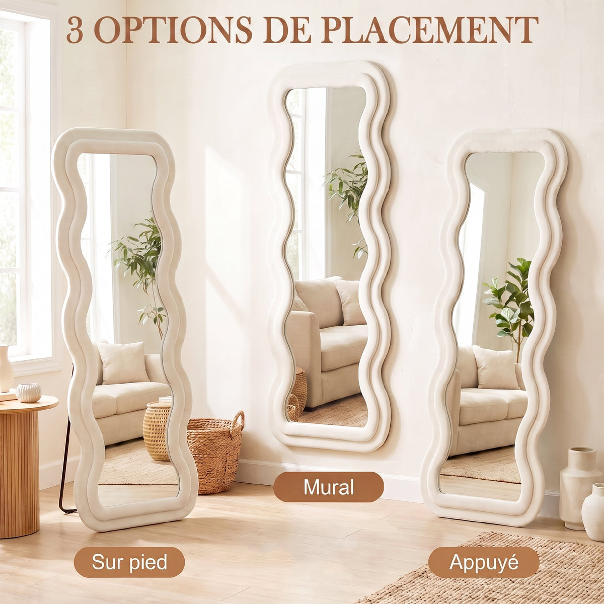 Miroir ondulé pleine longueur effet velours — 160 × 60 cm — vue 6
