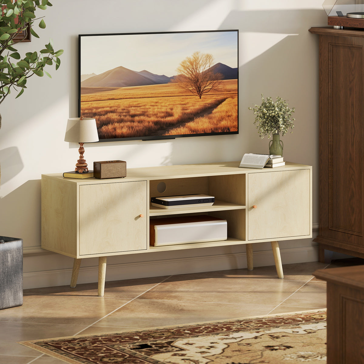 Meuble TV scandinave, pieds bois massif — 120 cm — vue 9