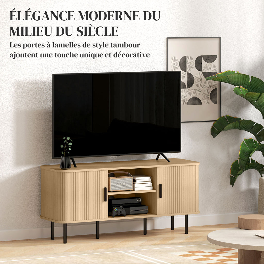 Meuble TV à portes cannelées, ton chêne — 120 cm — vue 4