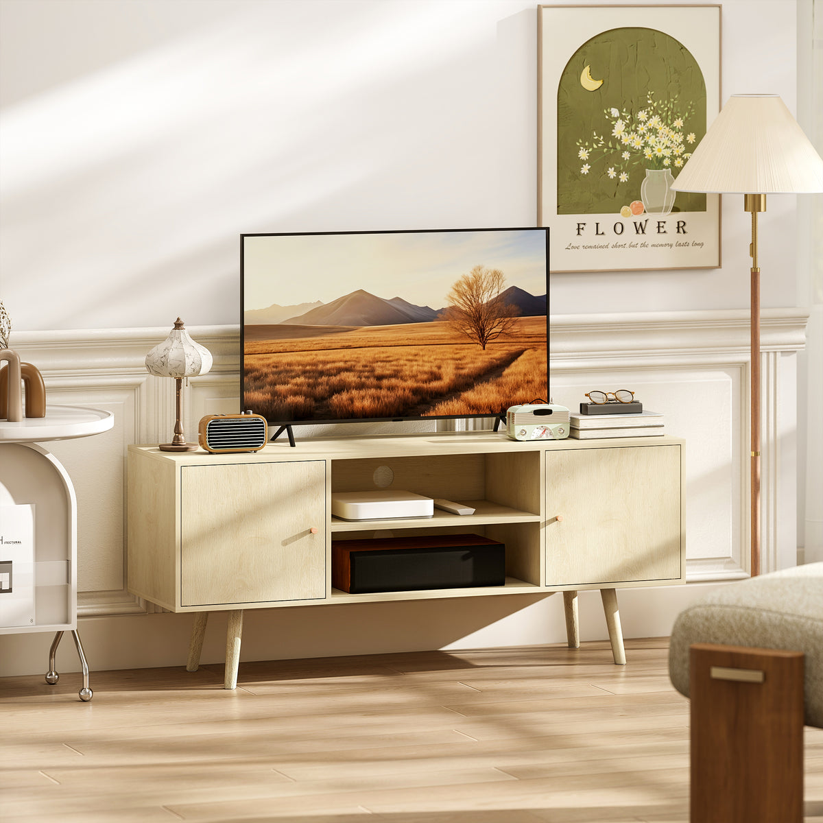 Meuble TV scandinave, pieds bois massif — 120 cm — vue 2
