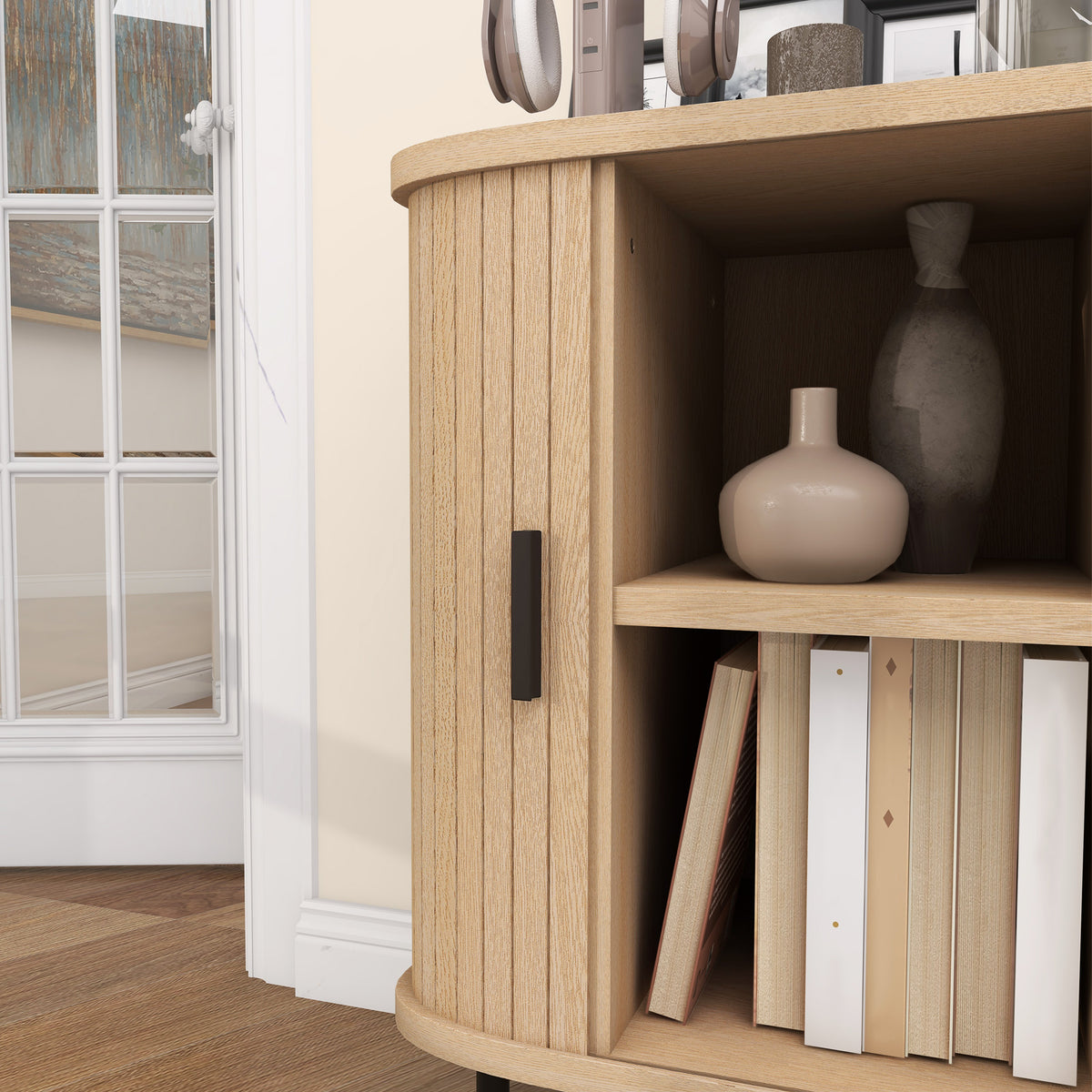 Buffet à portes coulissantes à lattes, ton chêne — 90 cm — vue 9