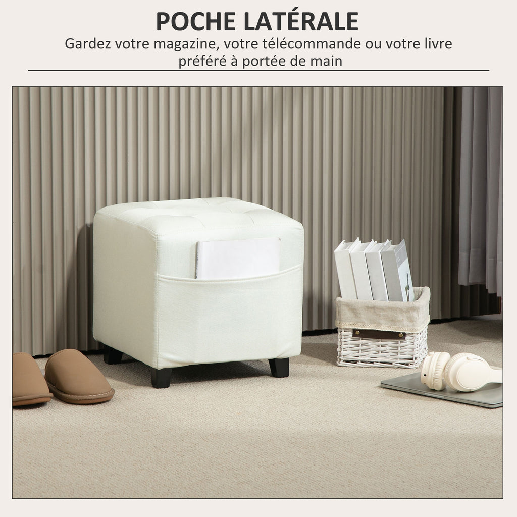 Pouf cube capitonné avec poche latérale — crème — vue 5