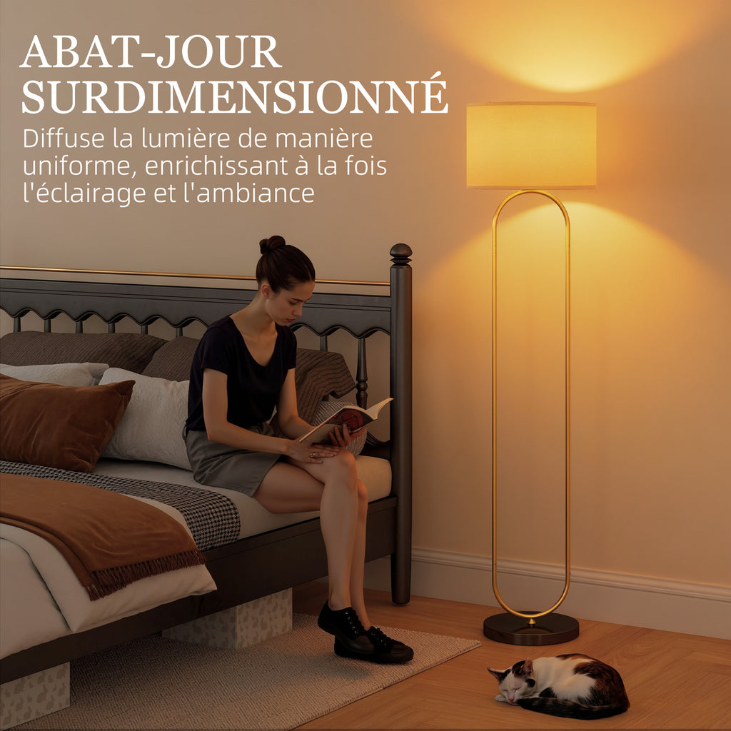 Lampadaire ovale doré, abat-jour effet lin — 156 cm — vue 5