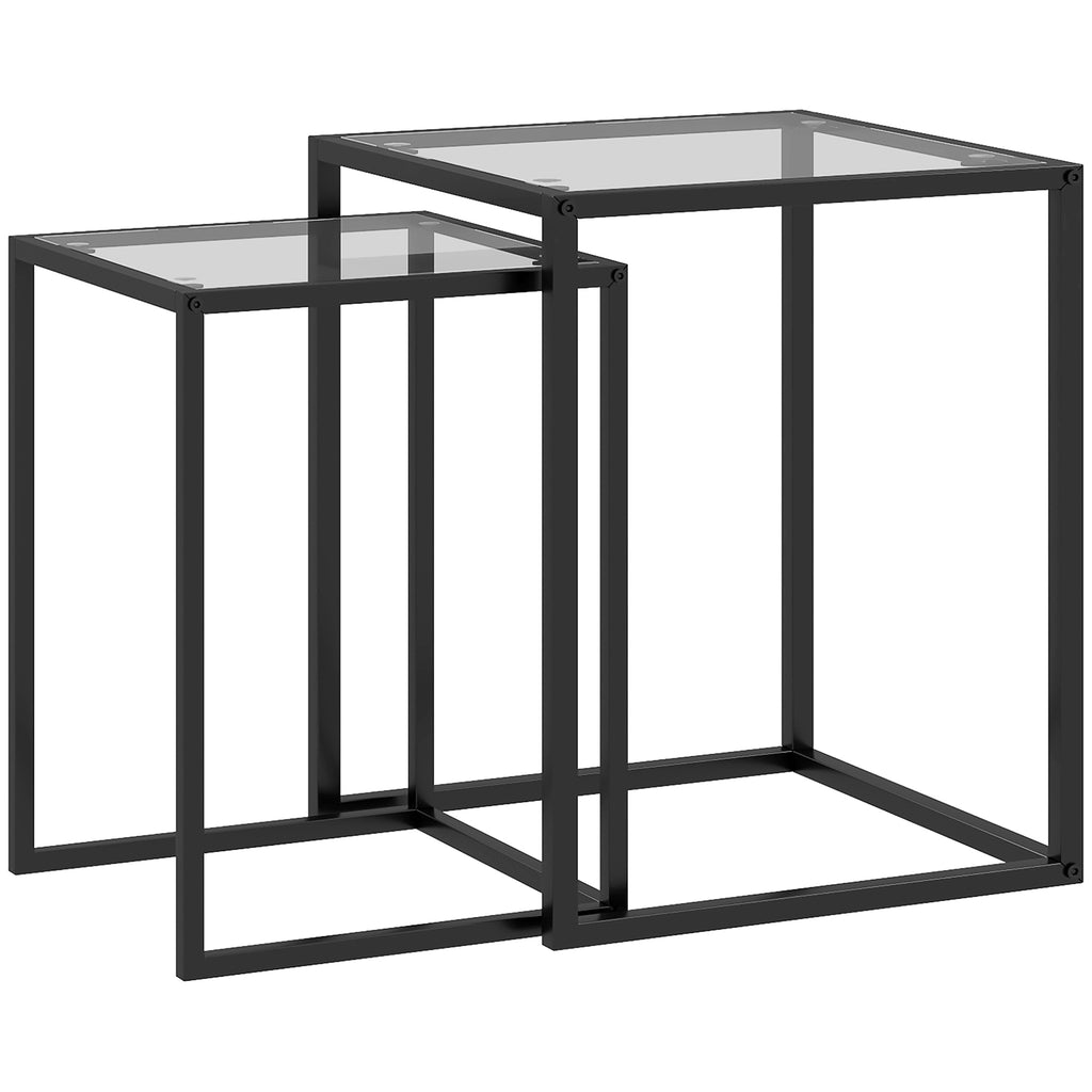 Tables gigognes plateau en verre — lot de 2 — vue sur fond blanc