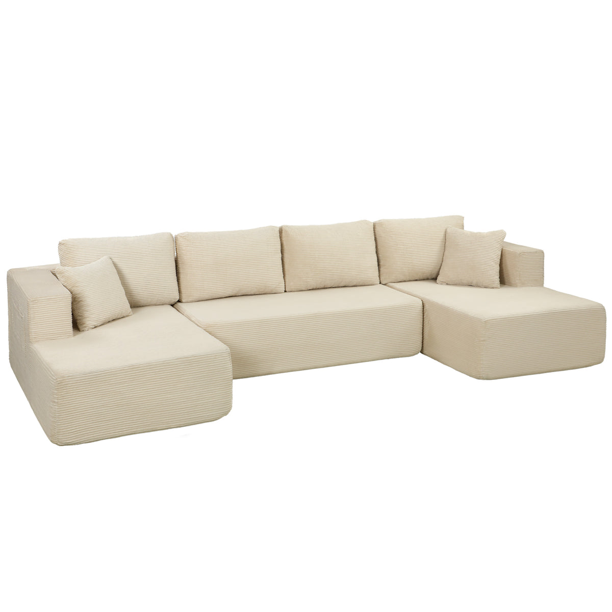 Canapé modulaire en U 337 cm en velours côtelé crème — photo 1 sur 7