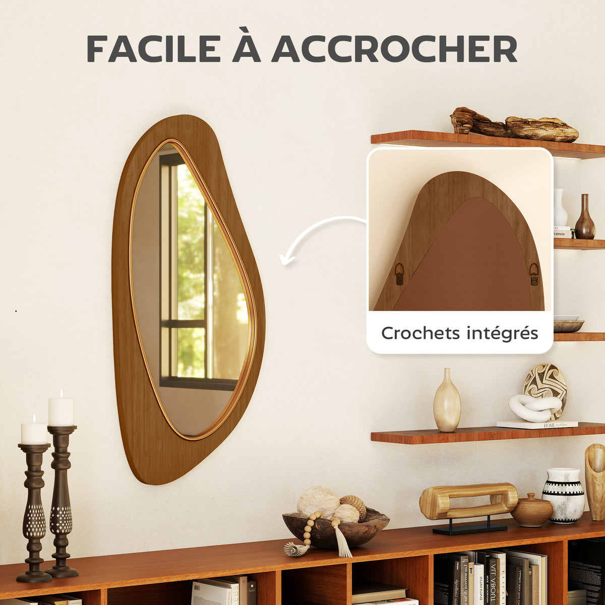 Miroir mural asymétrique, cadre bois — 91,5 × 45 cm — vue 5