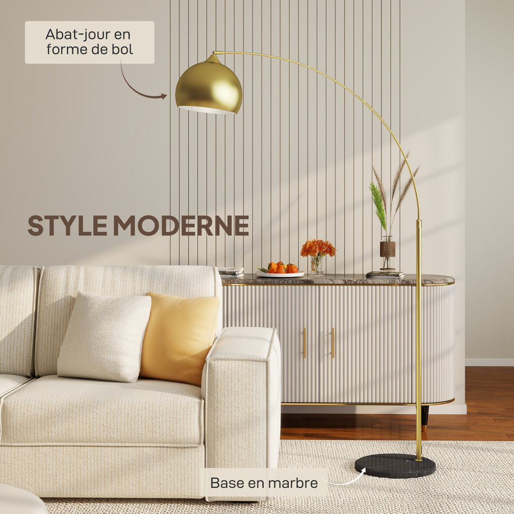 Lampadaire arc doré, socle en marbre — 180 cm — vue 4