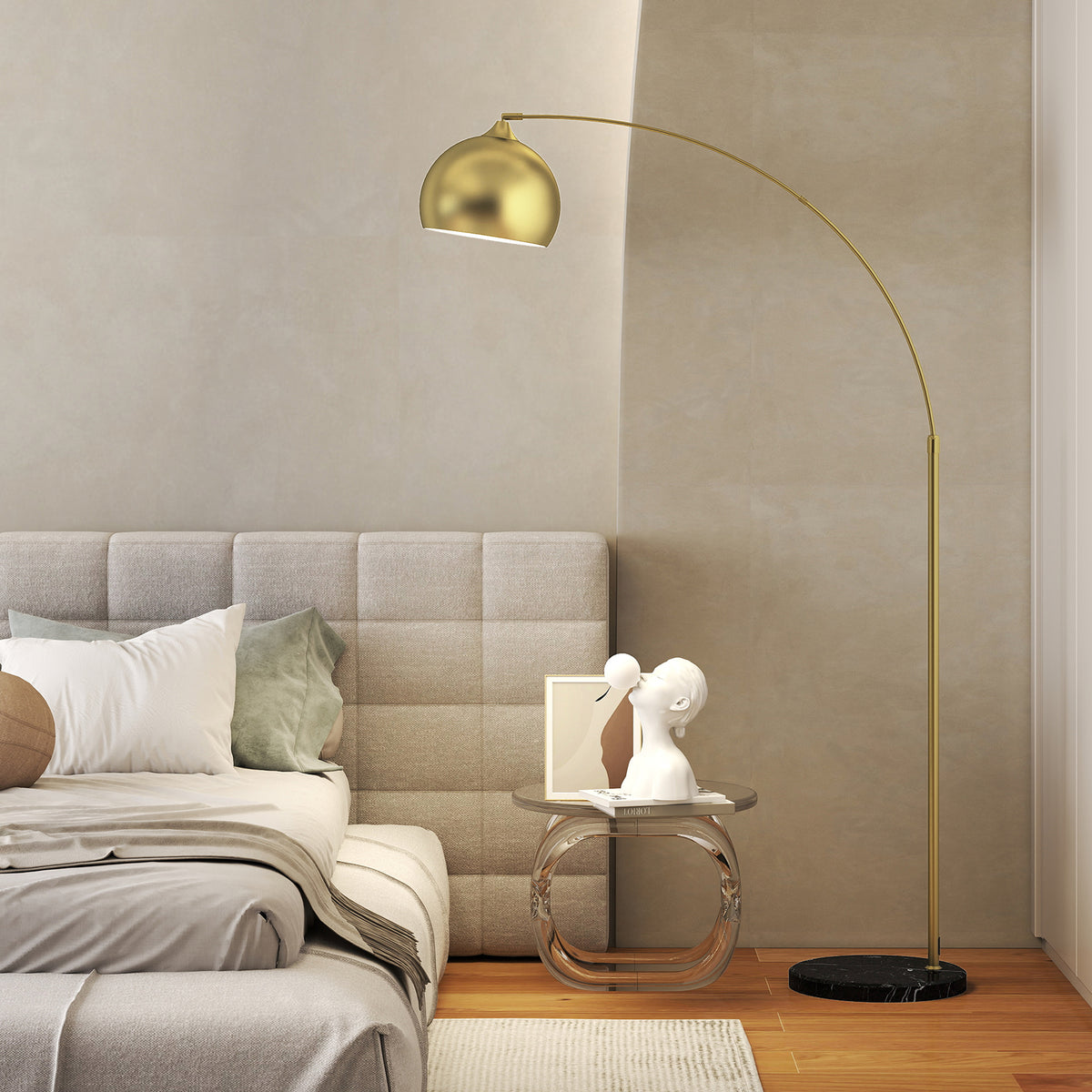 Lampadaire arc doré, socle en marbre — 180 cm — vue 8