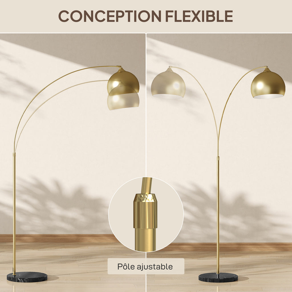 Lampadaire arc doré, socle en marbre — 180 cm — vue 5