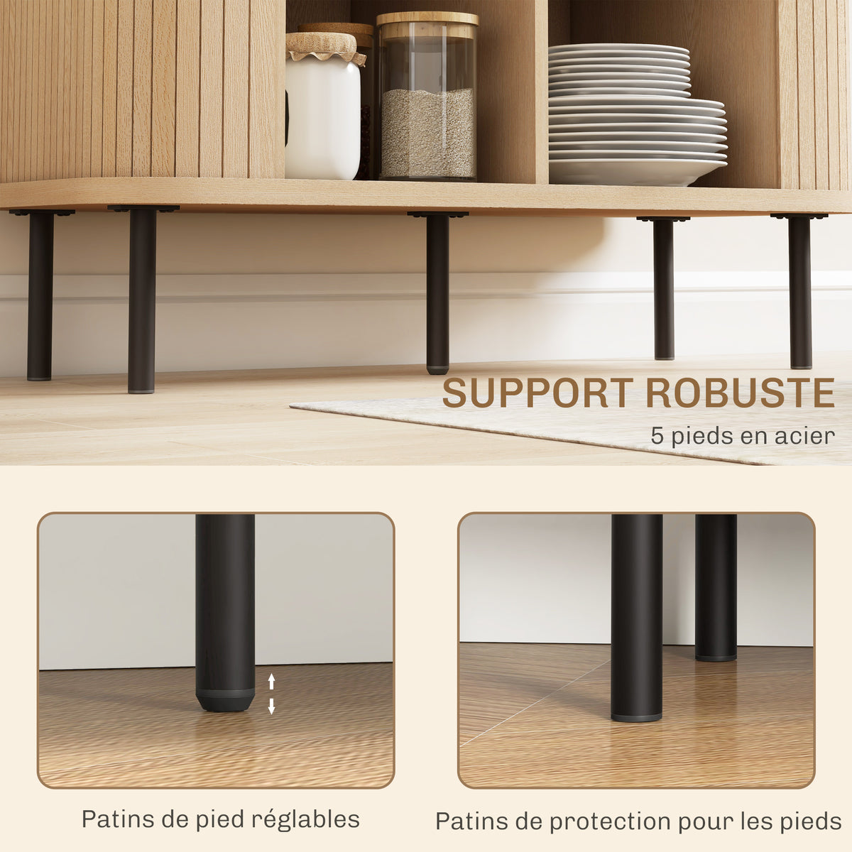 Buffet à portes coulissantes à lattes, ton chêne — 90 cm — vue 7