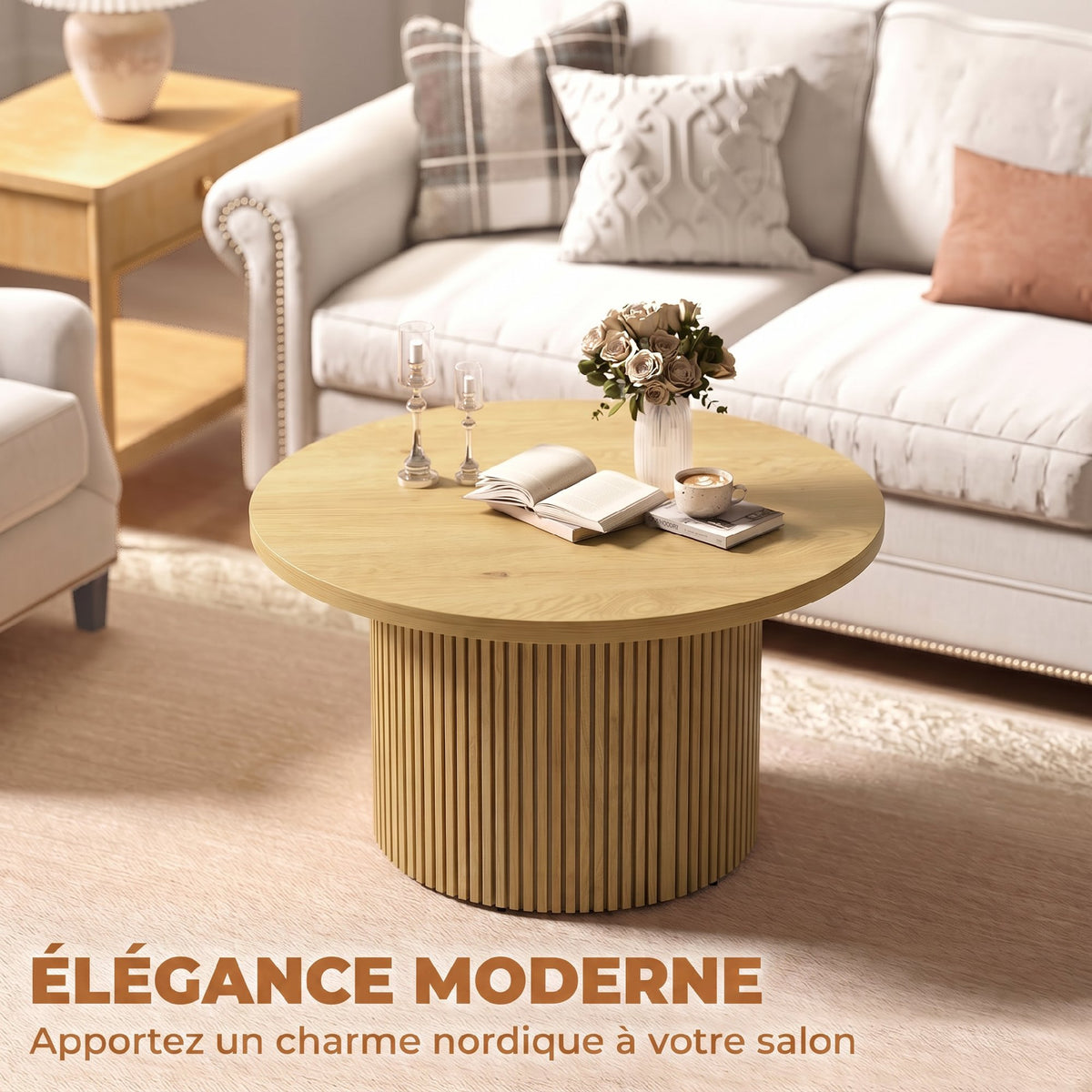 Table basse ronde, pied cannelé — Ø 80 cm — vue 4